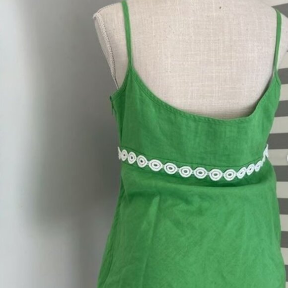 Green & White Embellished Pintuck 100% Linen Strappy Cami Blouse - Picture 2 of 4